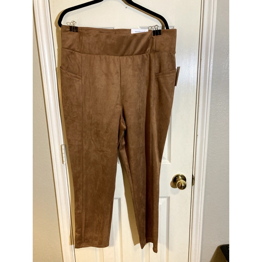 Westbound Woman Faux Suede High Rise Skinny Leggings Cognac Brown 1XR Plus New